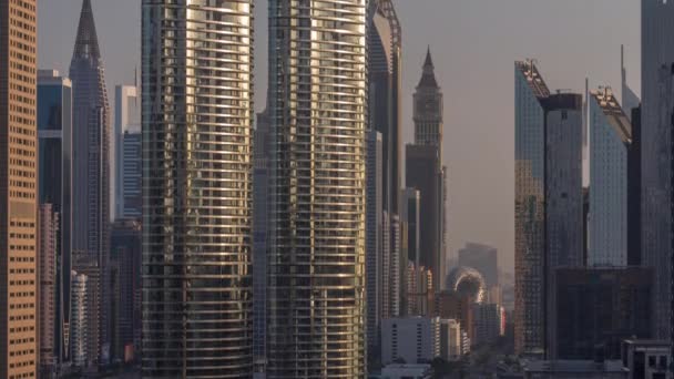 Dubais Internationella Finansdistrikts Timelapse Skyskrapor Med Hotell Och Museum Nära — Stockvideo