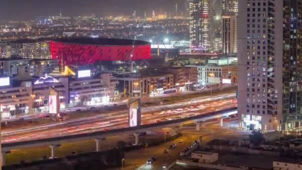 Légi Kilátás Dubai City Walk Kerület Éjszakai Időeltolódás Modern Rész — Stock videók