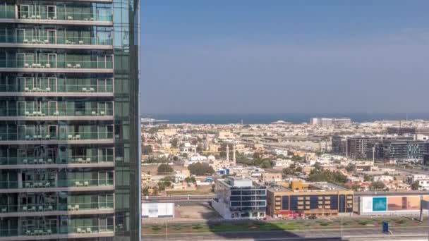Vista Aérea Distrito Dubai City Walk Vista Detrás Del Timelapse — Vídeos de Stock