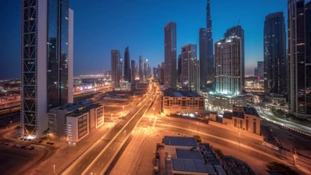 Luftfoto Dubai Downtown Skyline Med Mange Tårne Nat Til Dag – Stock-video