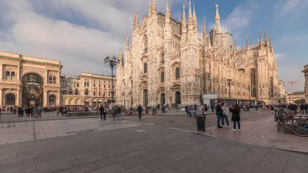 Panorama Mostrando Catedral Milão Edifícios Históricos Timelapse Duomo Milano Igreja — Fotografia de Stock