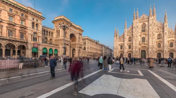 Panorama Met Historische Gebouwen Milaan Kathedraal Timelapse Duomo Milano Een — Stockfoto