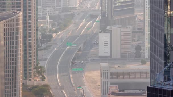 Letecký Pohled Shora Rušnou Křižovatku Dubaji Centru Města Osobní Nákladní — Stock video