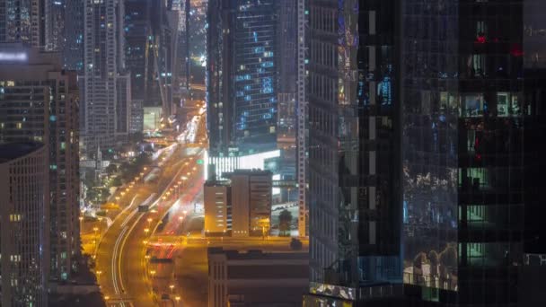 Luchtfoto Van Bovenaf Naar Een Drukke Kruising Dubai Gedurende Hele — Stockvideo