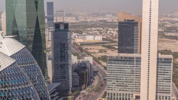 Skyline Melihat Bangunan Bertingkat Tinggi Sheikh Zayed Road Dubai Air — Stok Video