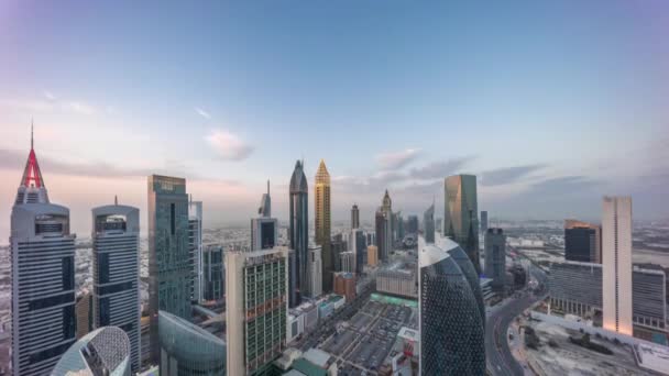 Ουράνια Πανοραμική Θέα Των Πολυόροφων Κτιρίων Στην Οδό Sheikh Zayed — Αρχείο Βίντεο