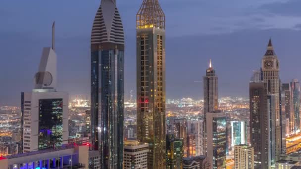 Skyline Zicht Hoogbouw Sheikh Zayed Road Dubai Van Nacht Tot — Stockvideo