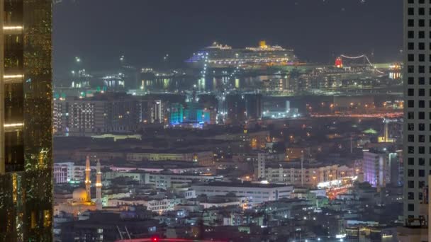 Widok Lotu Ptaka Kamienic Willi Dubaju Pobliżu Centrum Miasta Nocy — Wideo stockowe