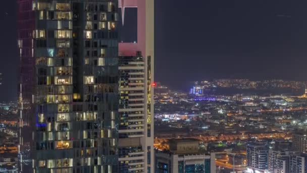 Aerial View Apartment Houses Villas Dubai City Downtown Night Timelapse — Stock Video