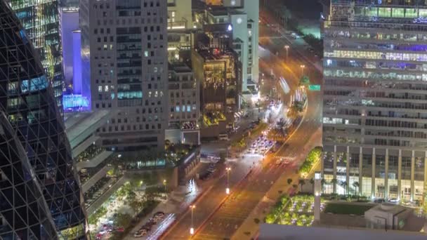 Pemandangan Udara Lalu Lintas Jalan Saada Malam Distrik Keuangan Timelapse — Stok Video