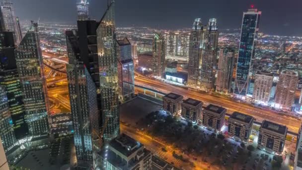 Высотные Здания Шейх Заид Роуд Дубае Эмират Оаэ Небоскрёбы Международном — стоковое видео