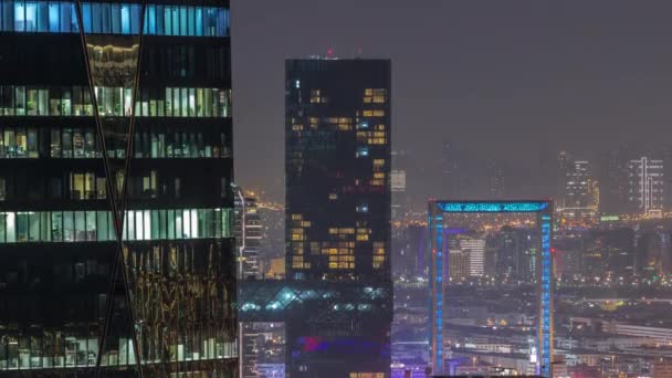 Bur Dubai Deira Dzielnice Lotnicze Nocy Timelapse Oglądane Dzielnicy Finansowej — Wideo stockowe