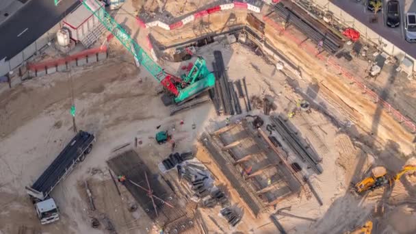Aerial View Construction Site Foundation Pit New Skyscraper Tilapse Penggalian — Stok Video