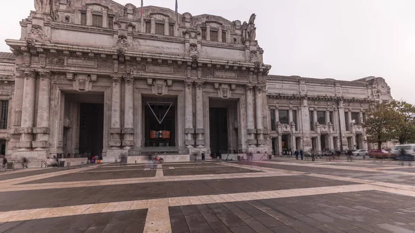 Panorama Showing Milano Centrale Timelapse Main Central Railway Station City — Stok fotoğraf