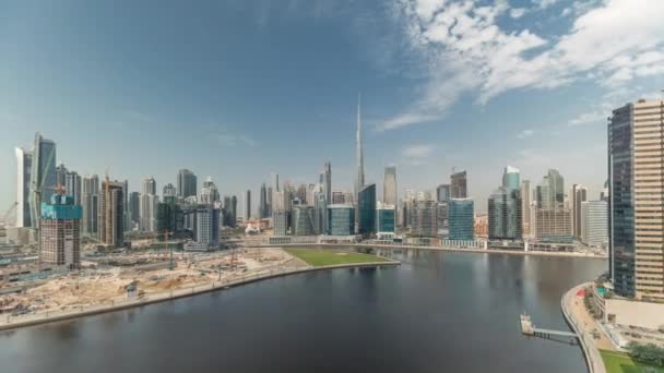 Панорама Повітряним Видом Дубайську Бізнес Бей Центр Міста Різними Хмарочосами — стокове відео
