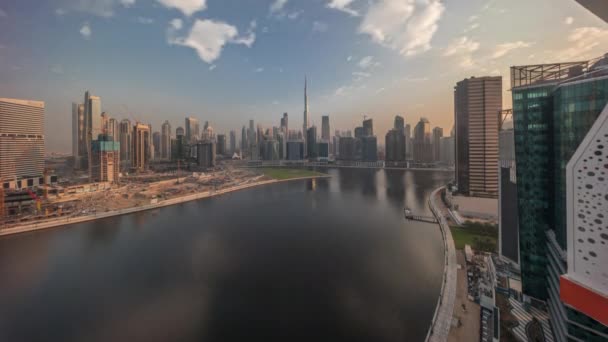 Vista Panorâmica Aérea Para Dubai Business Bay Downtown Durante Todo — Vídeo de Stock