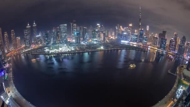 Aerial View Dubai Business Bay Downtown Various Skyscrapers Towers Waterfront — Stock Video
