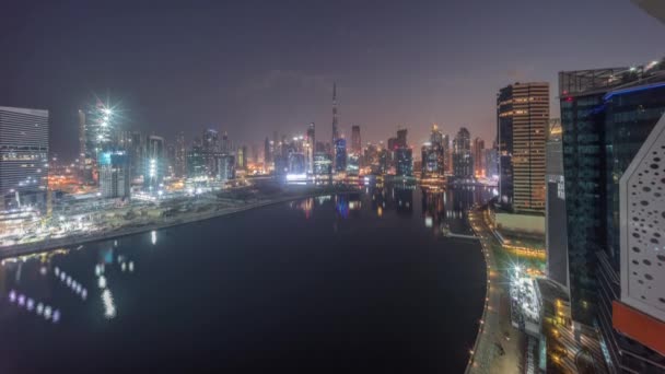 Panorama Aéreo Dubai Business Bay Downtown Con Los Diversos Rascacielos — Vídeo de stock