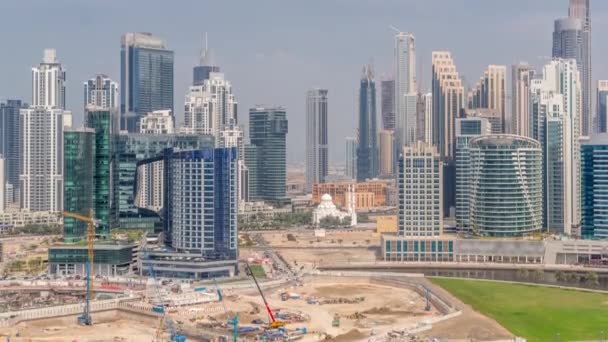 Stadtbild Mit Wolkenkratzern Der Dubai Business Bay Und Wasserkanal Zeitraffer — Stockvideo