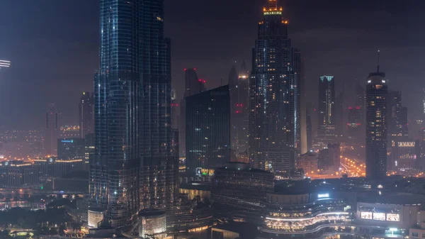 Vista Aérea Ciudad Dubái Durante Toda Noche Centro Skyline Futurista — Foto de Stock