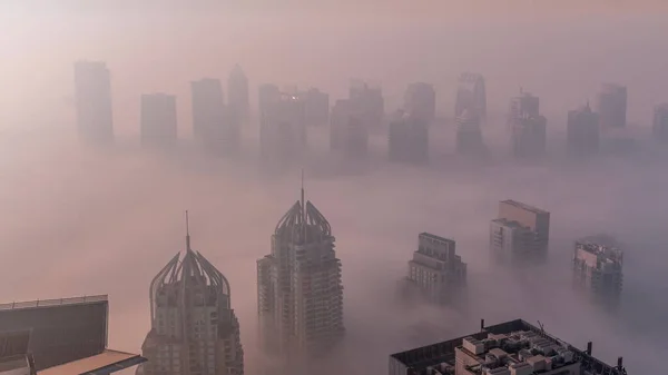 Mist Bedekt Jlt Wolkenkrabbers Jachthaven Torens Buurt Van Sheikh Zayed — Stockfoto