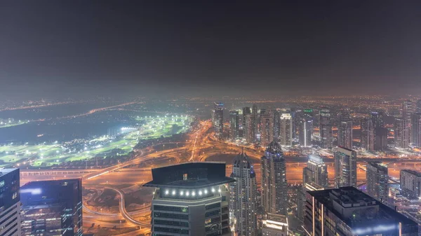 Panorama Marina Dubai Com Arranha Céus Jlt Noite Campo Golfe — Fotografia de Stock
