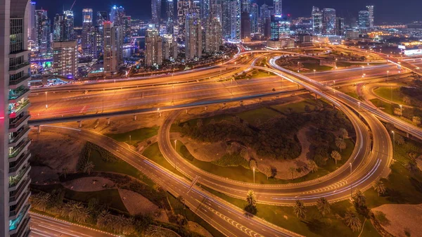 Panorama Dubai Marina Cruce Carretera Cruce Espaguetis Día Noche Transición —  Fotos de Stock