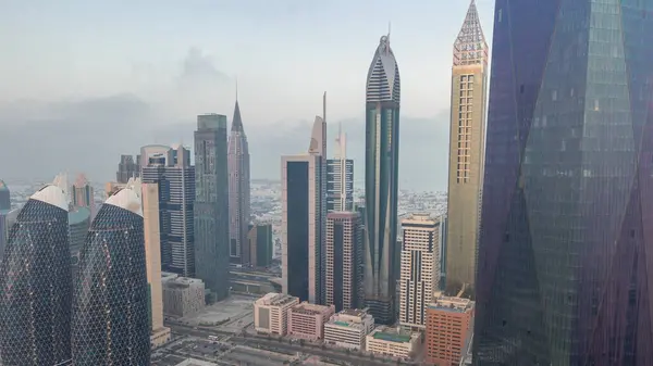 Centro Financeiro Dubai Cidade Com Arranha Céus Luxo Iluminados Noite — Fotografia de Stock