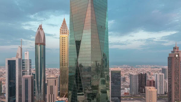 Centro Financiero Ciudad Dubai Con Rascacielos Lujo Iluminados Noche Día —  Fotos de Stock