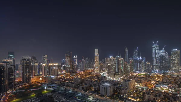 Panorama Mostrando Baía Negócios Dubai Torres Centro Com Noite Aérea — Fotografia de Stock