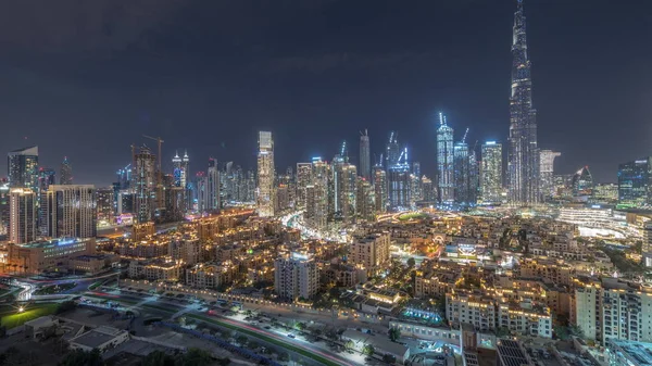 Dubai Downtown Panorama Day Night Transition Tallest Skyscraper Other Towers — Fotografia de Stock