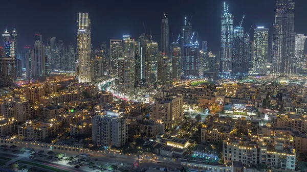 Vista Vicino Sulle Business Bay Tower Dubai Transizione Aerea Giorno — Foto Stock