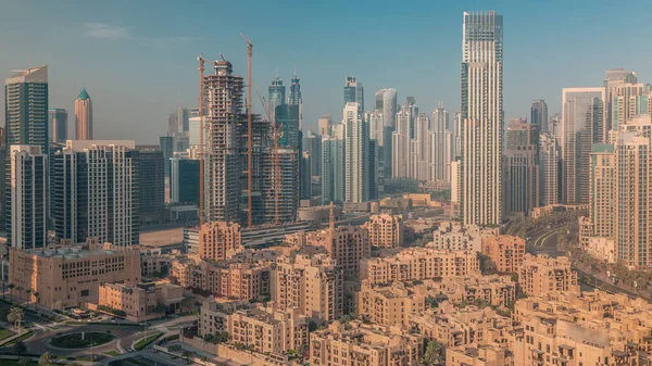 Zatoka Biznesowa Dubaju Wieże Lotnicze Rano Widok Dach Niektórych Drapaczy — Zdjęcie stockowe