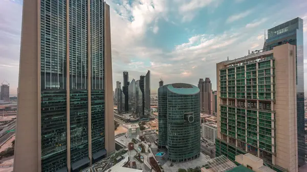 Dubai Centro Finanziario Internazionale Grattacieli Panorama Aerea Notte Giorno Transizione — Foto Stock