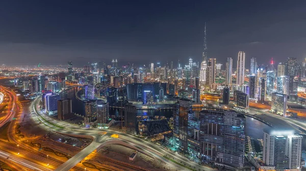 Панорамний Краєвид Сучасною Архітектурою Дубайської Ділової Бухти Центральних Веж Денного — стокове фото