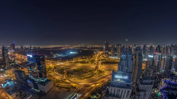 Ogromna Panorama Skrzyżowania Autostrad Między Dzielnicą Jlt Dubai Marina Przecinana — Zdjęcie stockowe