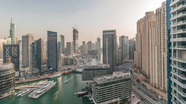 Panoráma Bemutató Áttekintést Jbr Dubai Marina Városkép Modern Felhőkarcolók Vízparti — Stock Fotó