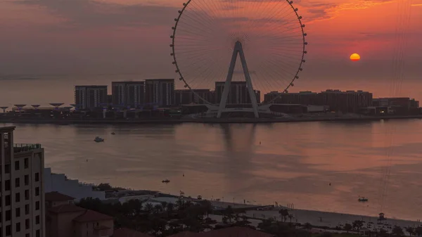 Pôr Sol Sobre Bluewaters Ilha Com Arquitetura Moderna Ferris Roda — Fotografia de Stock