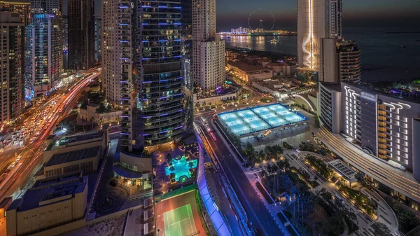 Vista Panorámica Marina Dubái Zona Jbr Famosa Noria Día Noche —  Fotos de Stock