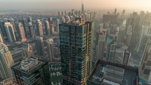 Dubai Marina Distrito Jlt Con Tráfico Carretera Entre Rascacielos Panorámica — Foto de Stock