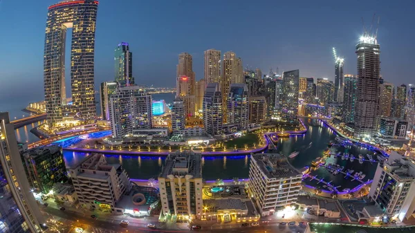 Vista Panorámica Del Puerto Deportivo Dubái Con Varios Barcos Yates —  Fotos de Stock