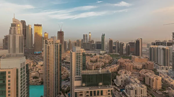 Panorama Visar Luftens Panoramautsikt Över Stor Futuristisk Stad Solnedgången Business — Stockfoto