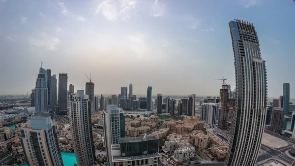 Aerial Panorama Big Futuristic City Night Day Transition Business Bay — Foto de Stock