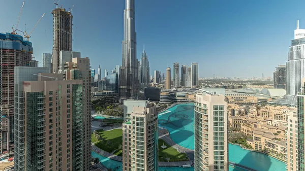 Panorama Met Dubai Downtown Stadsgezicht Met Hoogste Wolkenkrabbers Rondom Antenne — Stockfoto