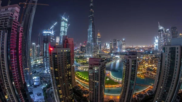 Panorama Dubaje Centrum Města Nejvyššími Mrakodrapy Okolí Antény Celou Noc — Stock fotografie