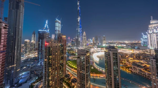 Панорама Міського Пейзажу Дубая Найвищими Хмарочосами Навколо Повітряного Денного Нічного — стокове фото