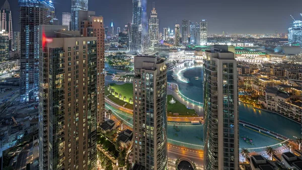 Panorama Met Dubai Downtown Stadsgezicht Met Hoogste Wolkenkrabbers Rond Antenne — Stockfoto