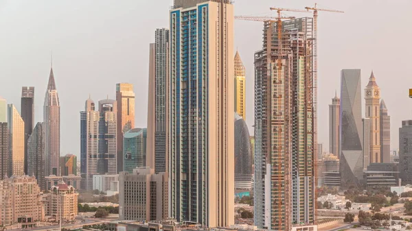 Panorama Tall Buildings Sheikh Zayed Road Difc District Aerial Night — Zdjęcie stockowe