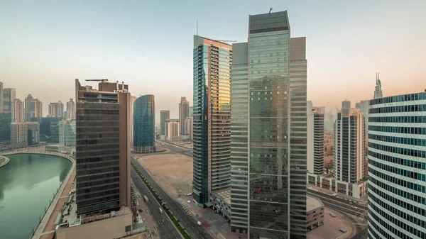 Városkép Felhőkarcolók Dubai Business Bay Belváros Vízcsatorna Légi Éjjel Nappal — Stock Fotó
