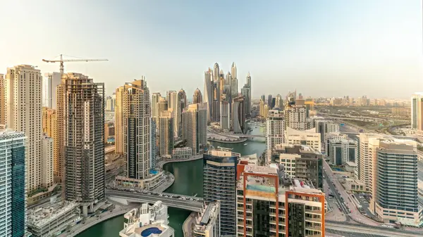 Panorama Showing Various Skyscrapers Tallest Recidential Block Dubai Marina Aerial — Foto de Stock